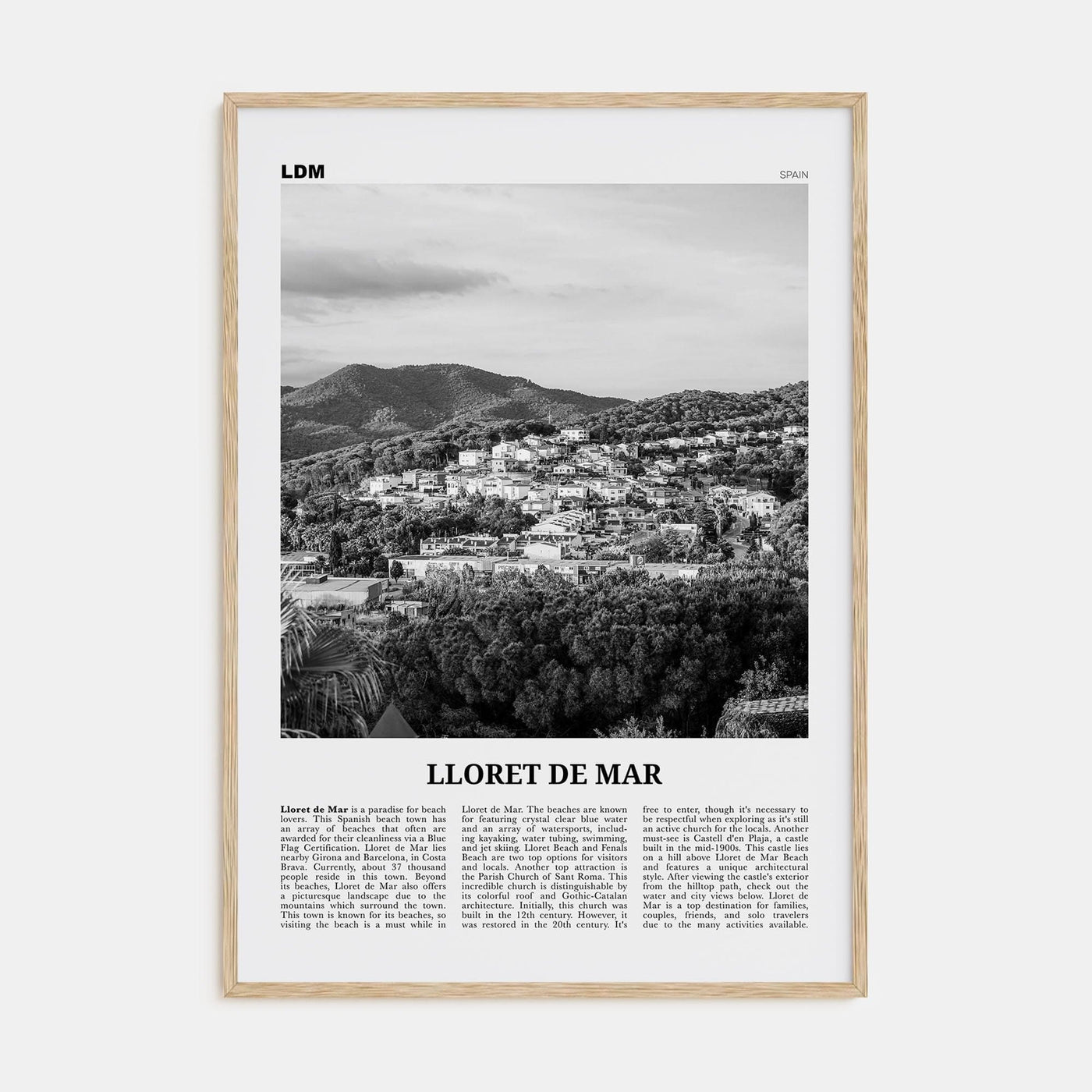 Lloret de Mar No 2 Poster Natural Wood / 8x12 in Nbourhood Travel B&W Poster