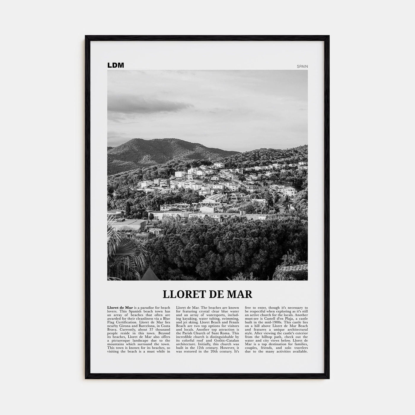 Lloret de Mar No 2 Poster Black Wood / 8x12 in Nbourhood Travel B&W Poster