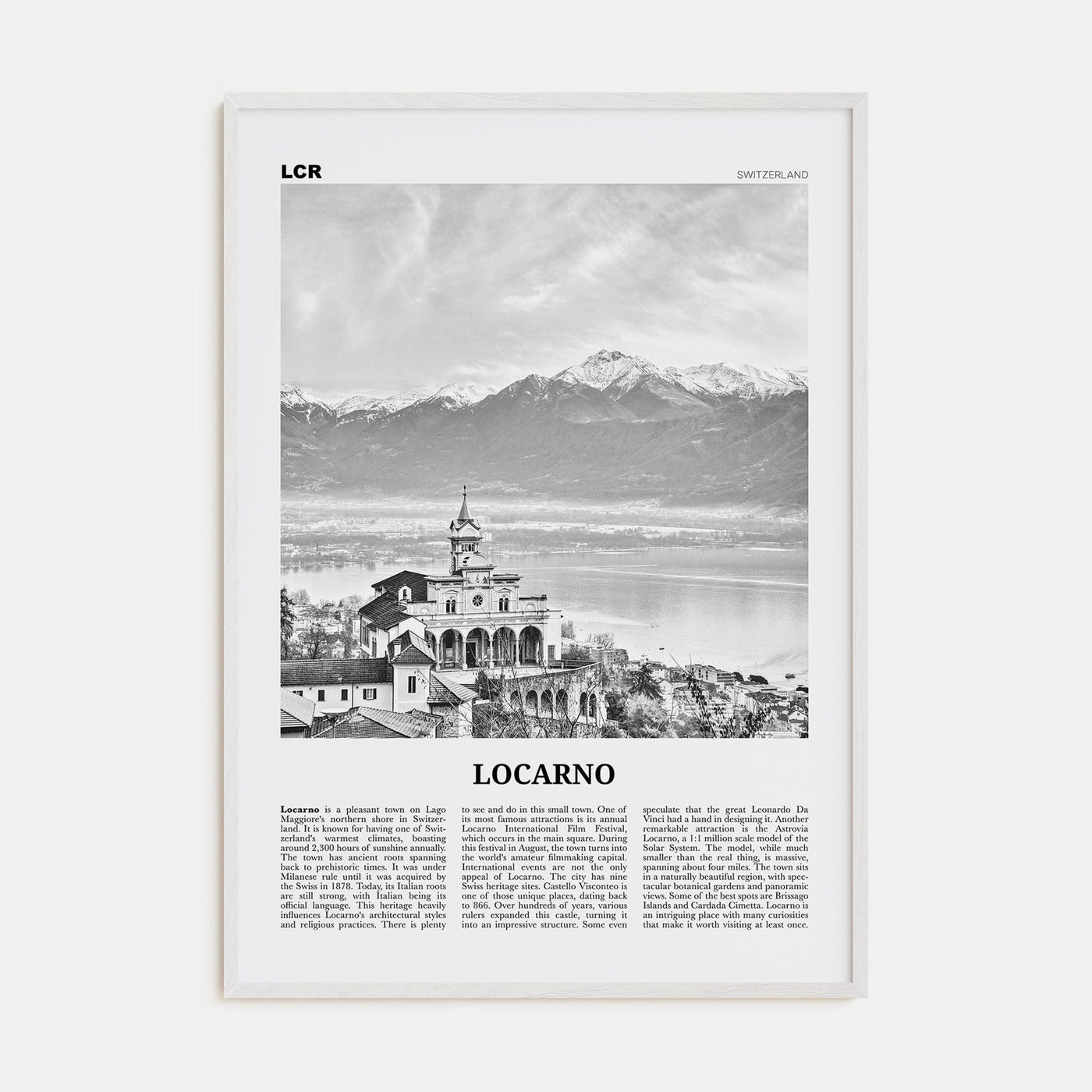 Locarno Poster White Wood / 8x12 in Nbourhood Travel B&W Poster