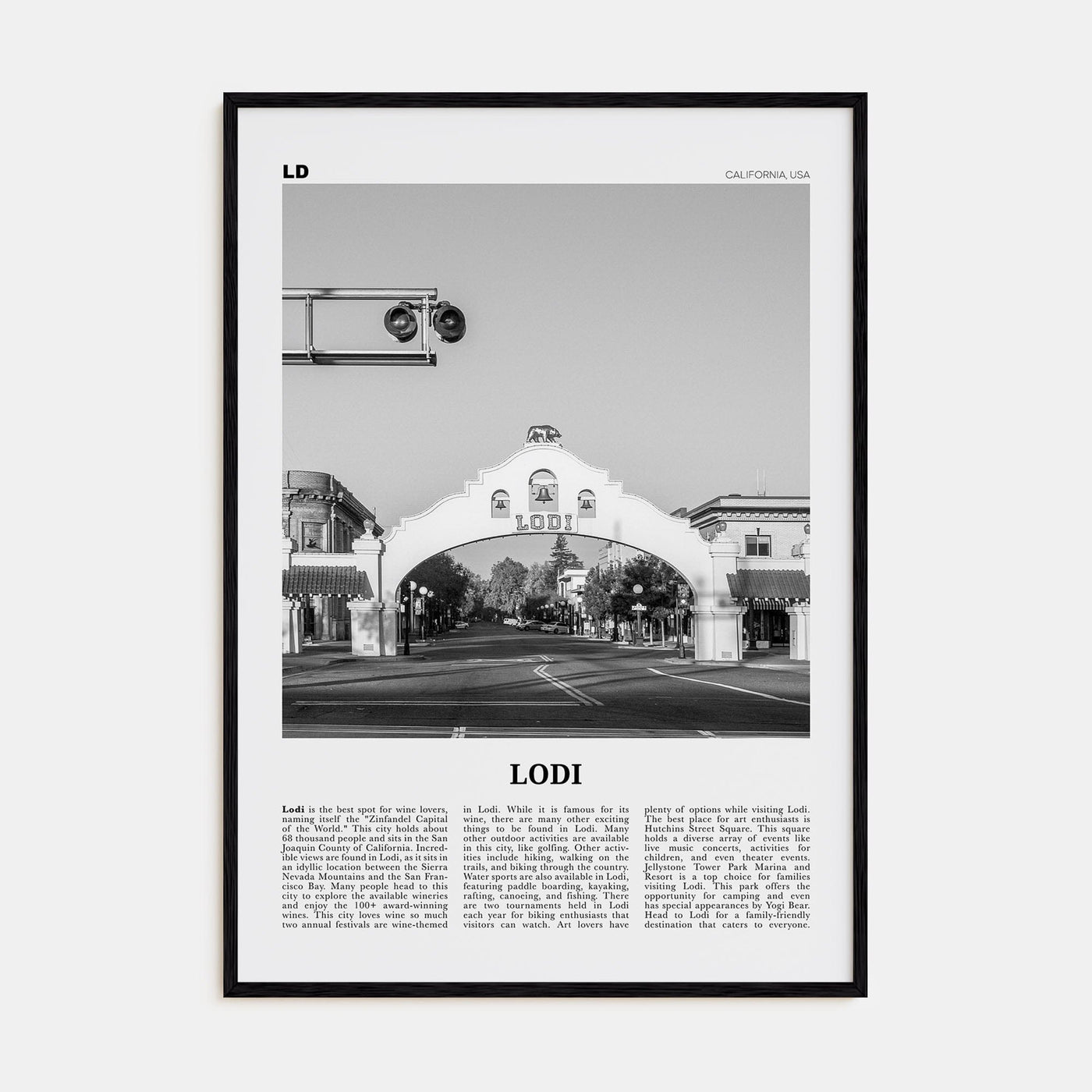 Lodi Poster Black Wood / 8x12 in Nbourhood Travel B&W Poster