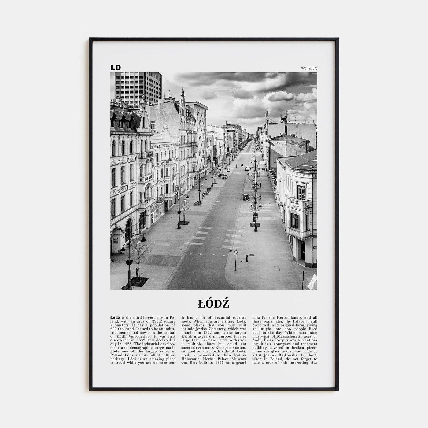 Łódź Poster Black Metal / 8x12 in Nbourhood Travel B&W Poster