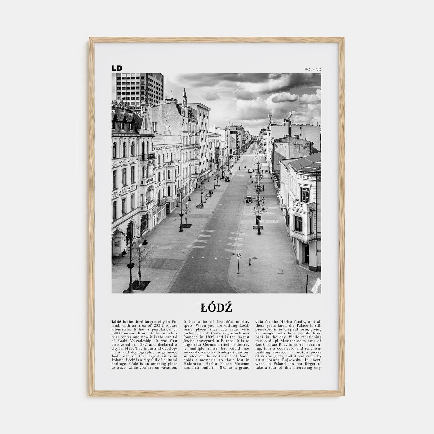 Łódź Poster Natural Wood / 8x12 in Nbourhood Travel B&W Poster