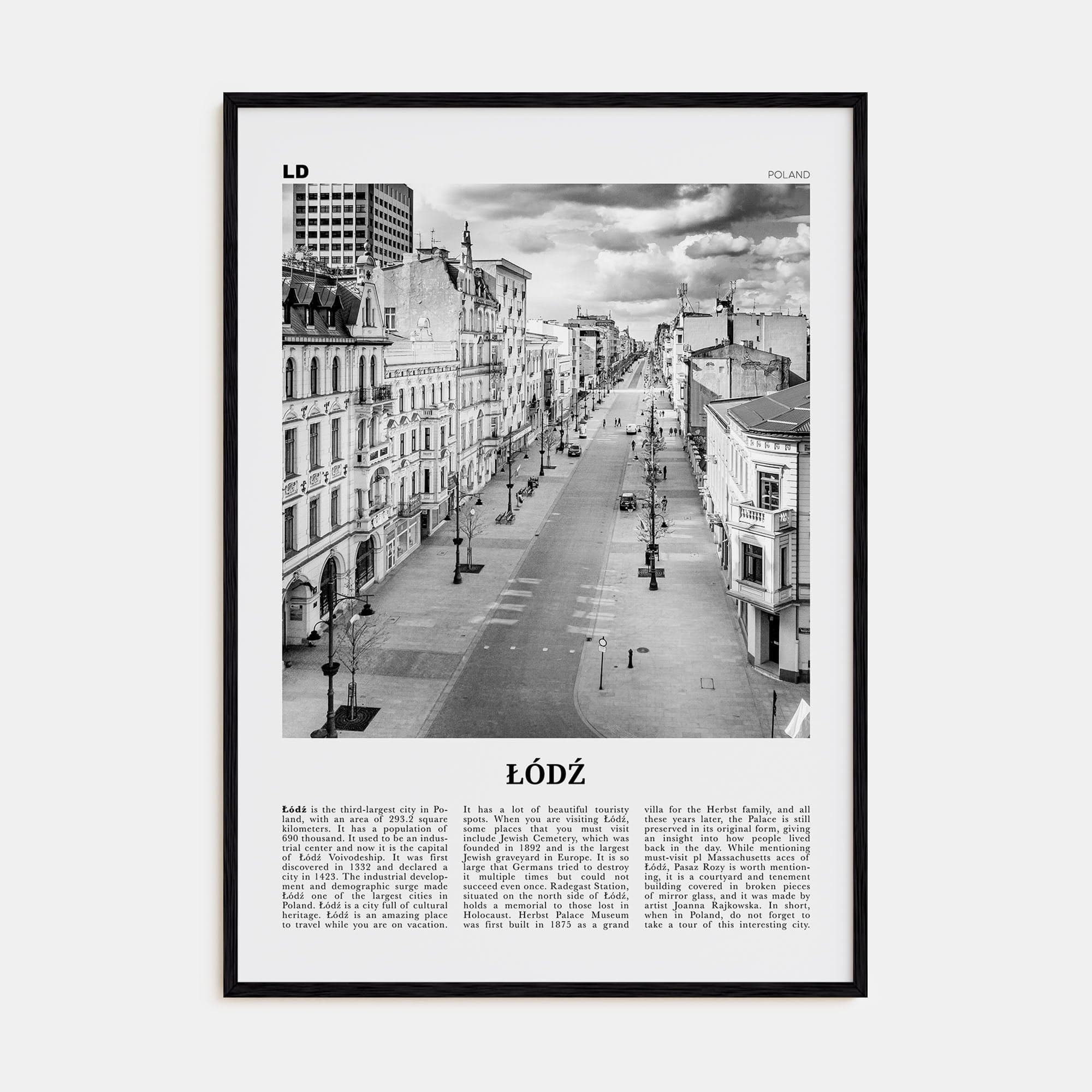 Łódź Poster Black Wood / 8x12 in Nbourhood Travel B&W Poster