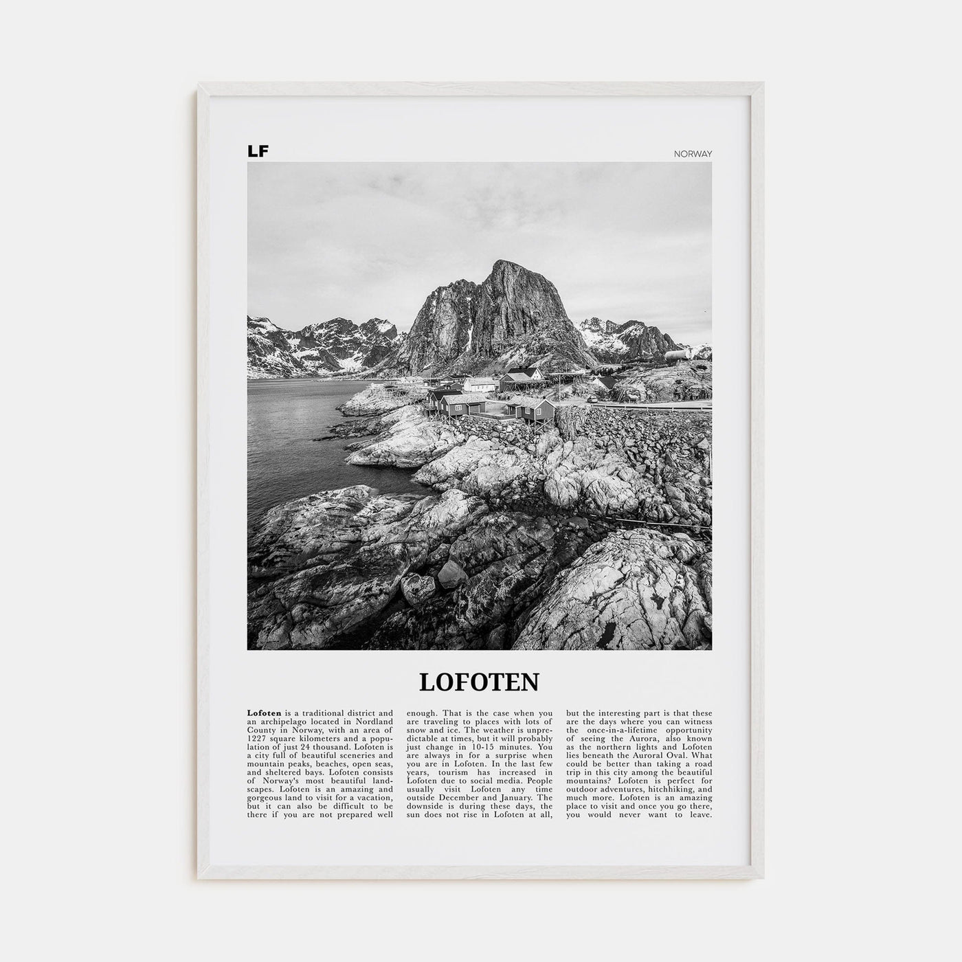 Lofoten Poster White Wood / 8x12 in Nbourhood Travel B&W Poster