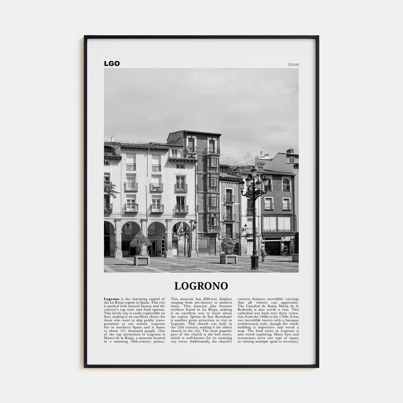 Logroño Poster None / 8x12 in Nbourhood Travel B&W Poster