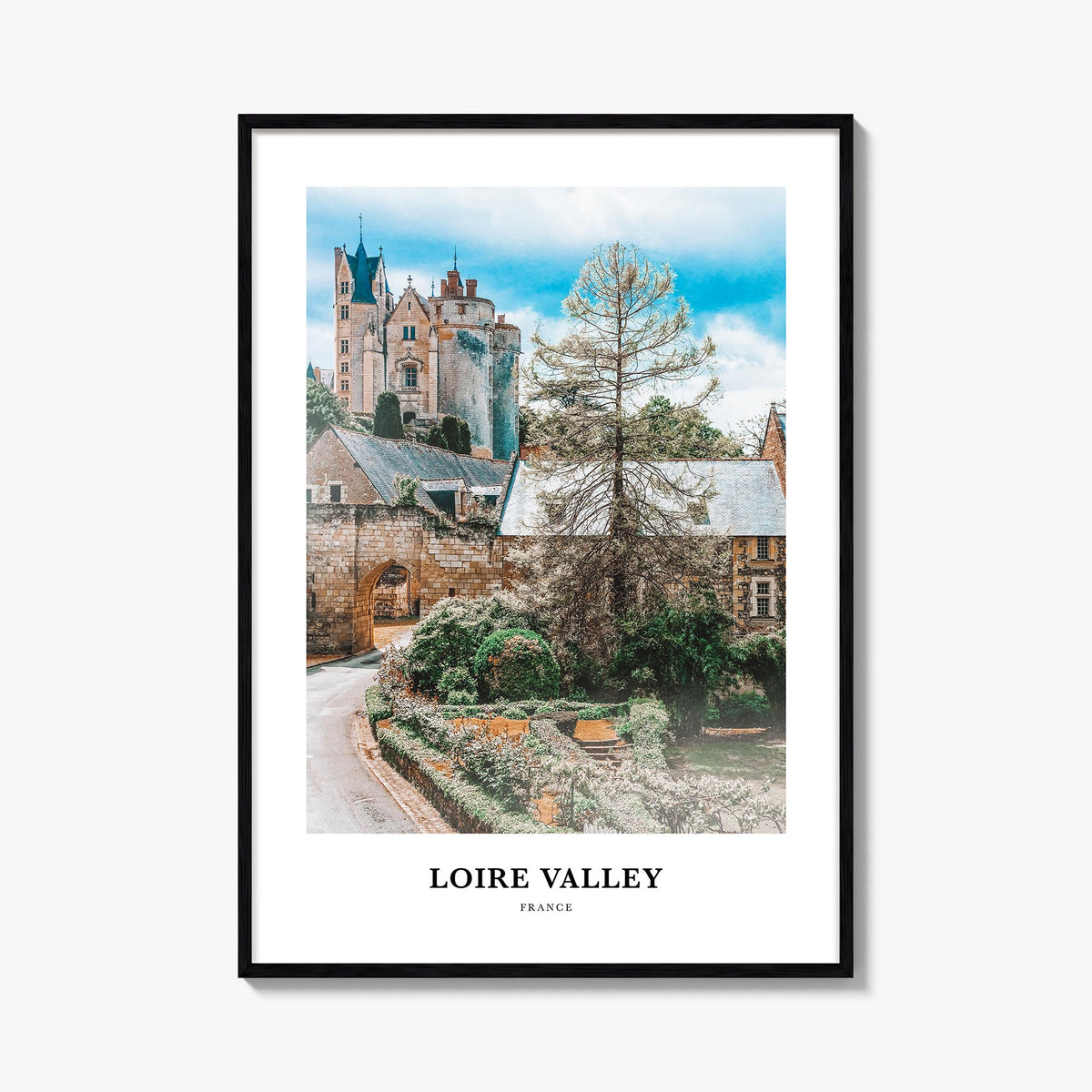 Loire Valley colorful classic poster of France – vertical wall art, unframed print shown in interior mockup