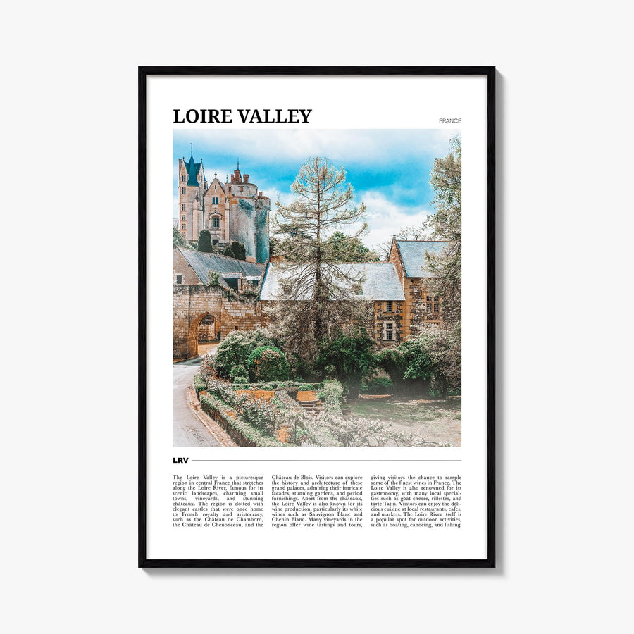 Loire Valley colorful travel poster of France – vertical wall art, unframed print shown in interior mockup