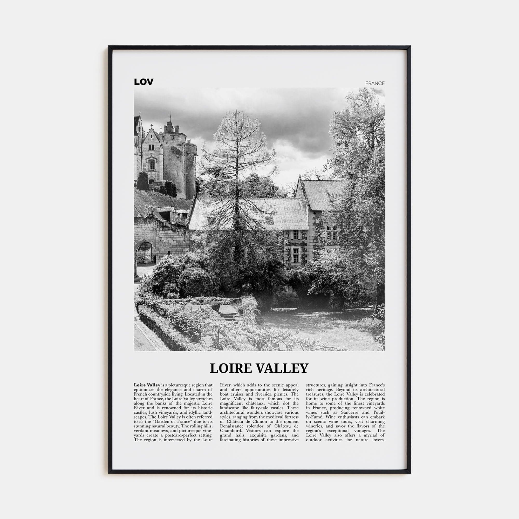 Loire Valley Poster None / 8x12 in Nbourhood Travel B&W Poster