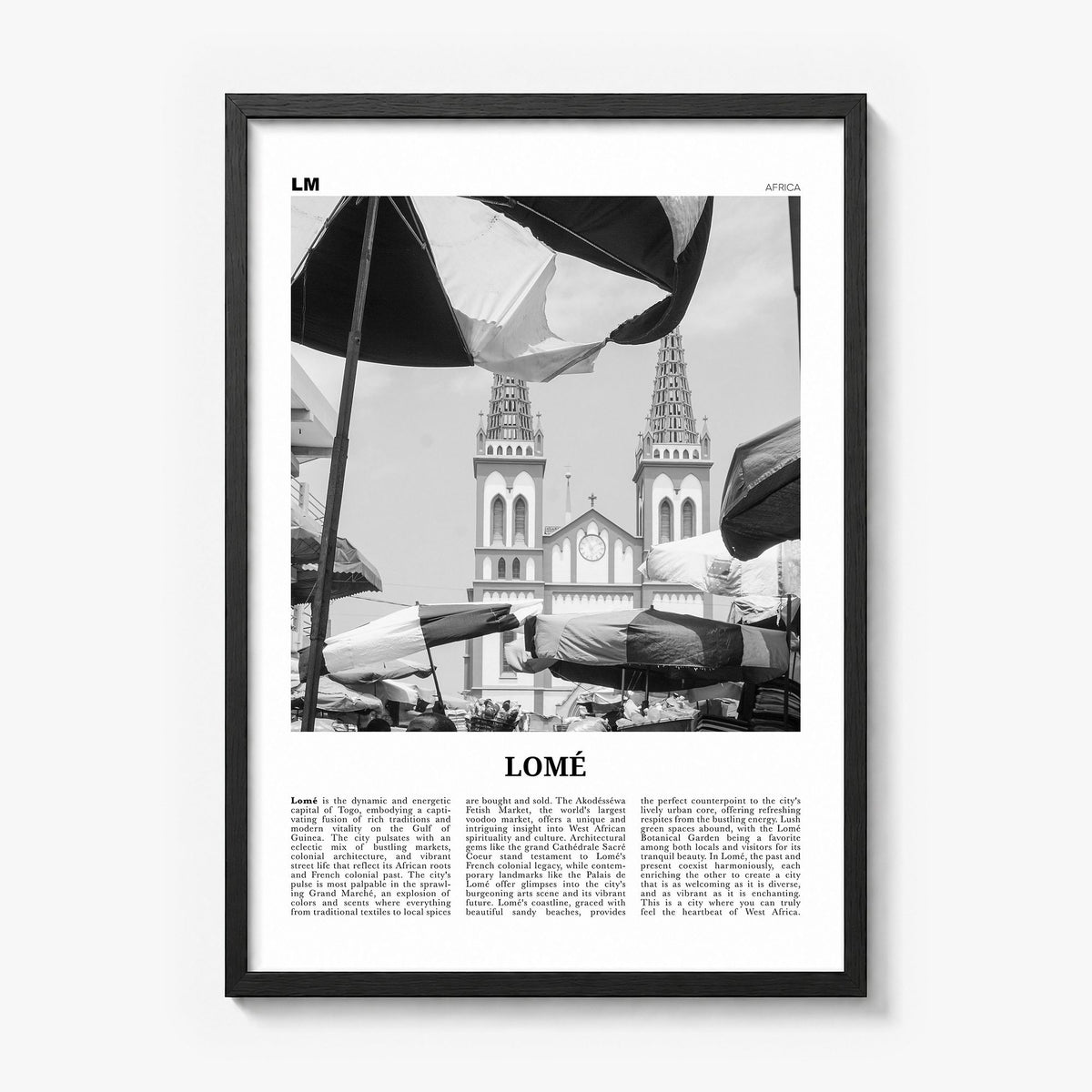 Lomé Newspaper Poster in a black wood frame