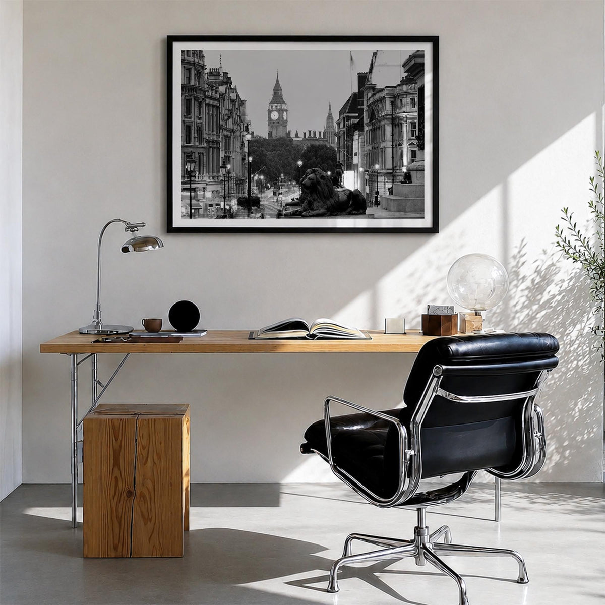 London no. 1 black & white photo poster of England, UK – horizontal wall art in black wood frame with white border, hanging o