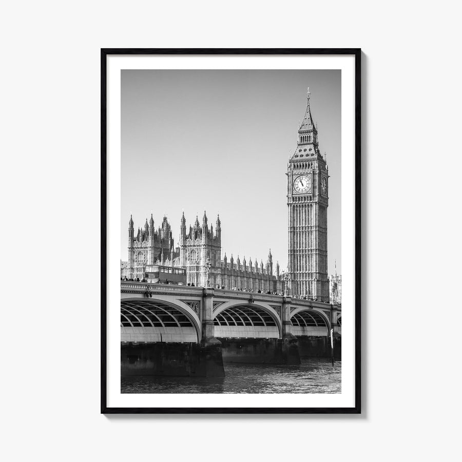 London no. 1 black & white photo poster of England, UK – vertical wall art, unframed print shown in interior mockup