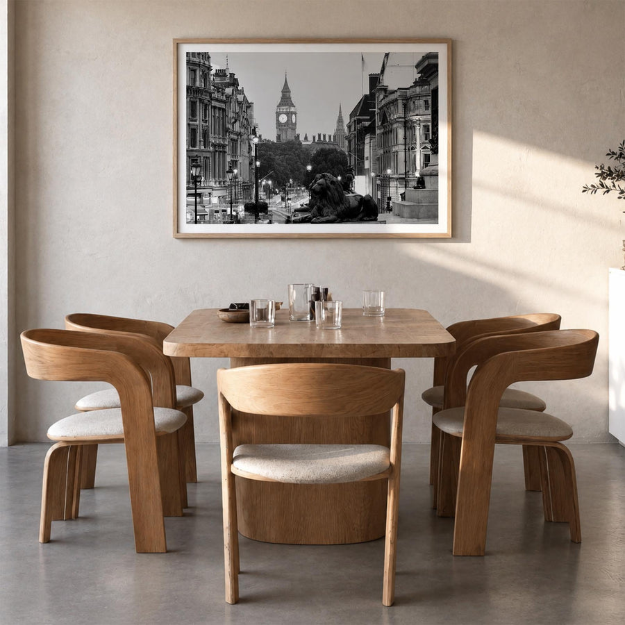 London no. 1 black & white photo poster of England, UK – horizontal wall art in natural wood frame with white border, hanging