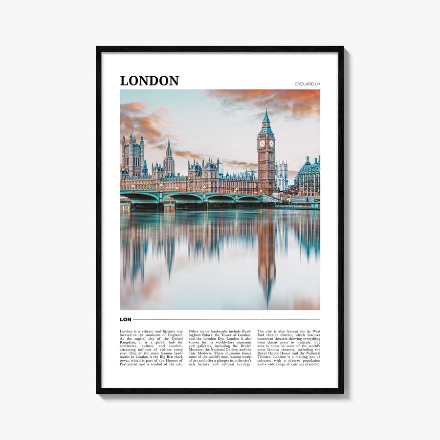 London no. 1 colorful travel poster of England, UK – vertical wall art, unframed print shown in interior mockup