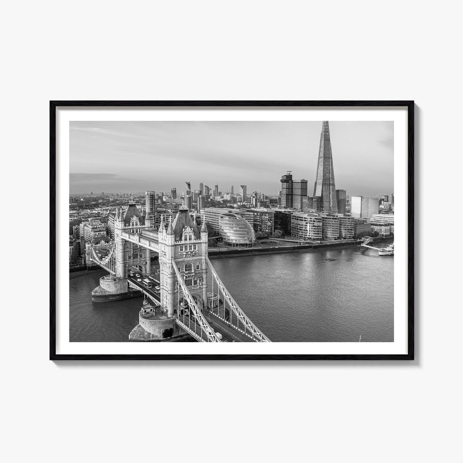 London no. 2 black & white photo poster of England, UK – horizontal wall art, unframed print shown in interior mockup