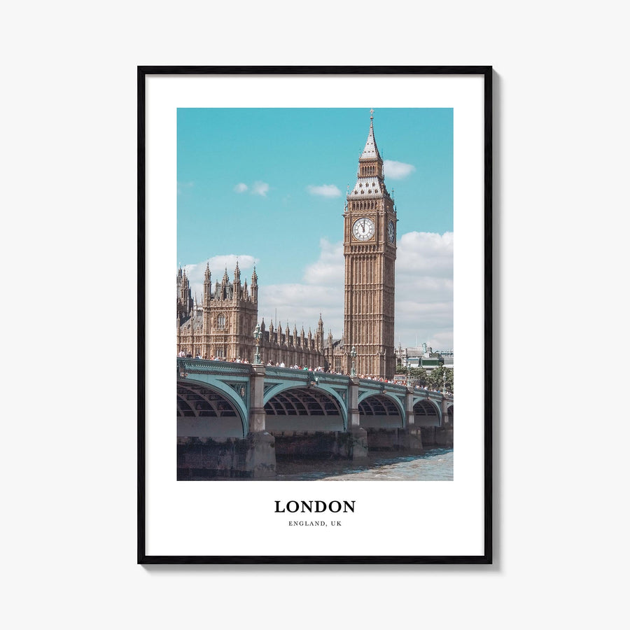 London no. 2 colorful classic poster of England, UK – vertical wall art, unframed print shown in interior mockup