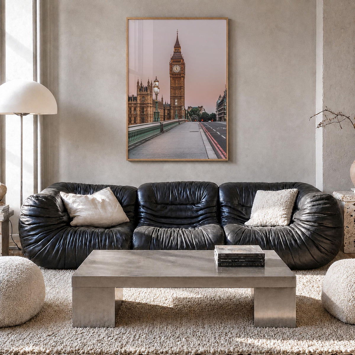 London no. 2 colorful photo poster of England, UK – vertical wall art in natural wood frame, hanging on wall