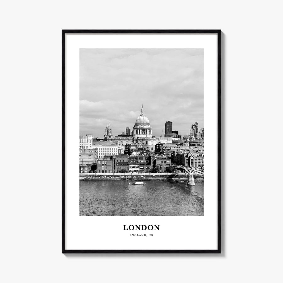 London no. 3 black & white classic poster of England, UK – vertical wall art, unframed print shown in interior mockup