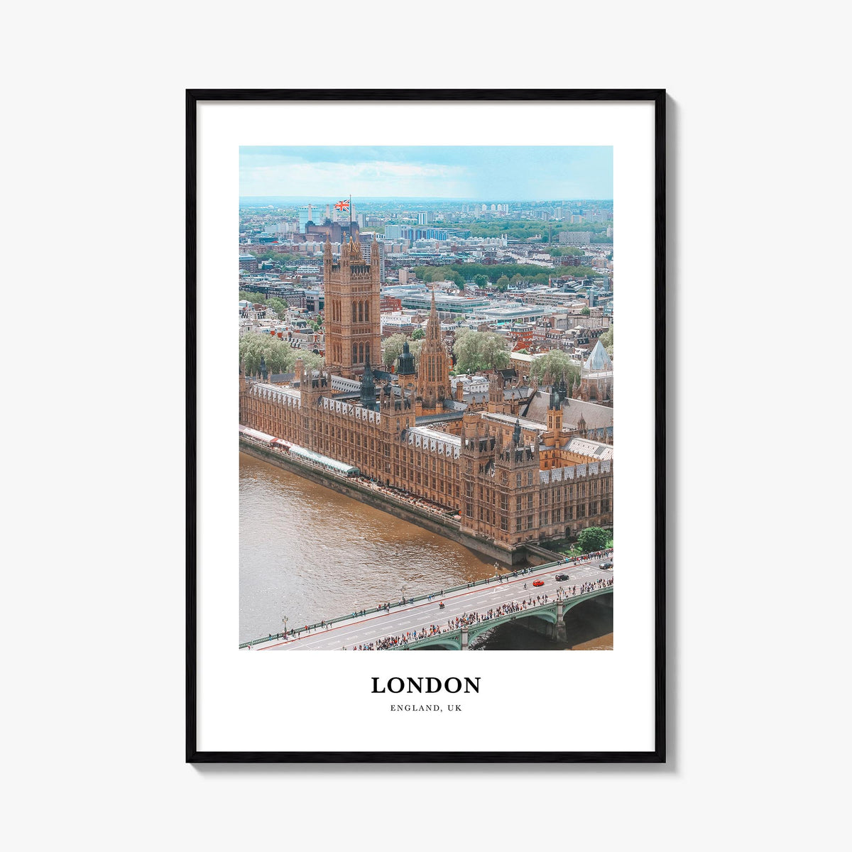 London no. 3 colorful classic poster of England, UK – vertical wall art, unframed print shown in interior mockup