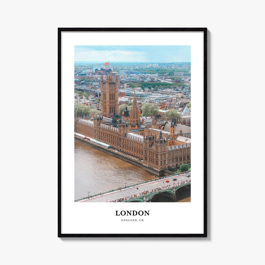 London no. 3 colorful classic poster of England, UK – vertical wall art, unframed print shown in interior mockup