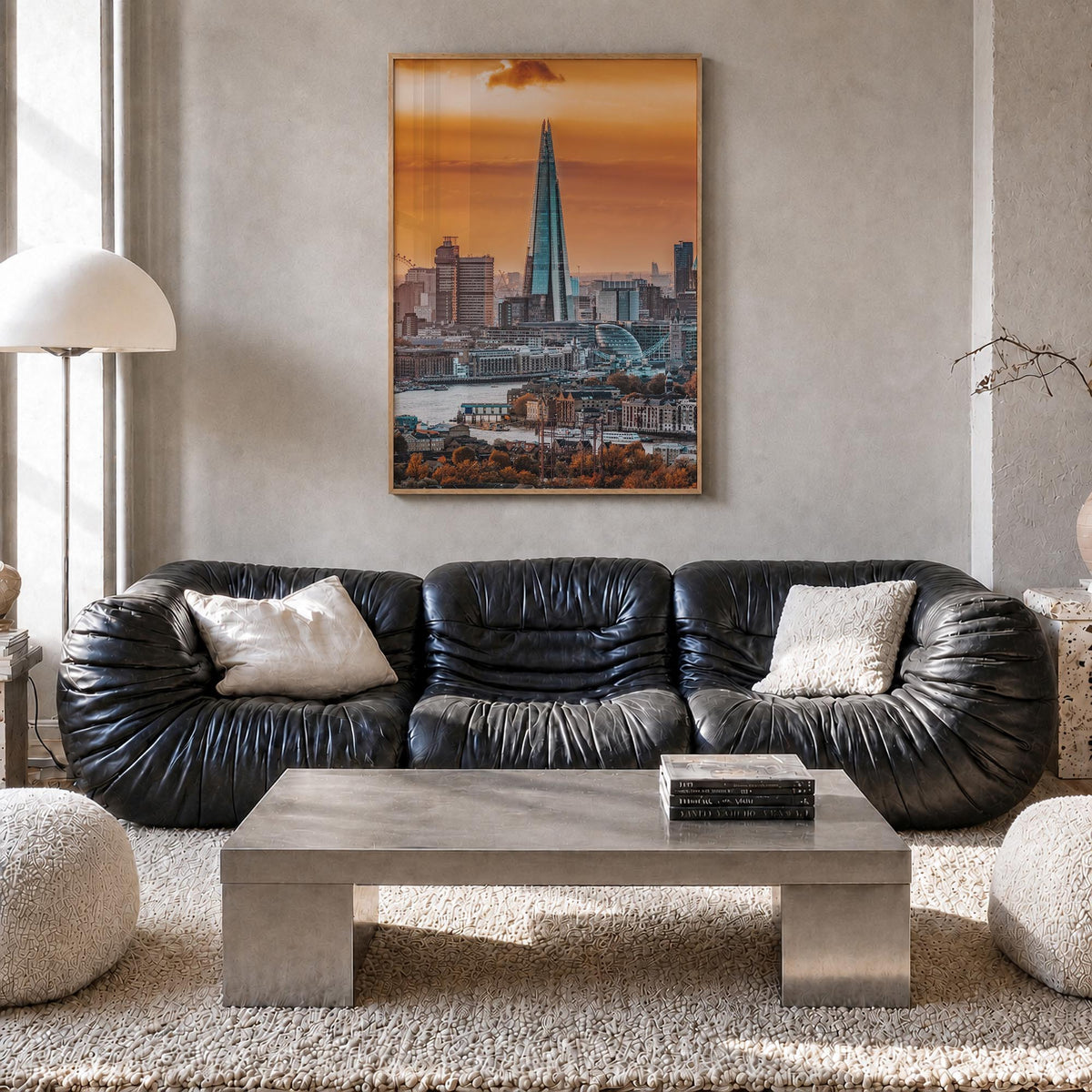 London no. 3 colorful photo poster of England, UK – vertical wall art in natural wood frame, hanging on wall