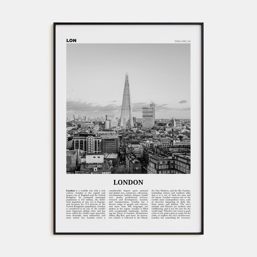 London No 3 Poster None / 8x12 in Nbourhood Travel B&W Poster