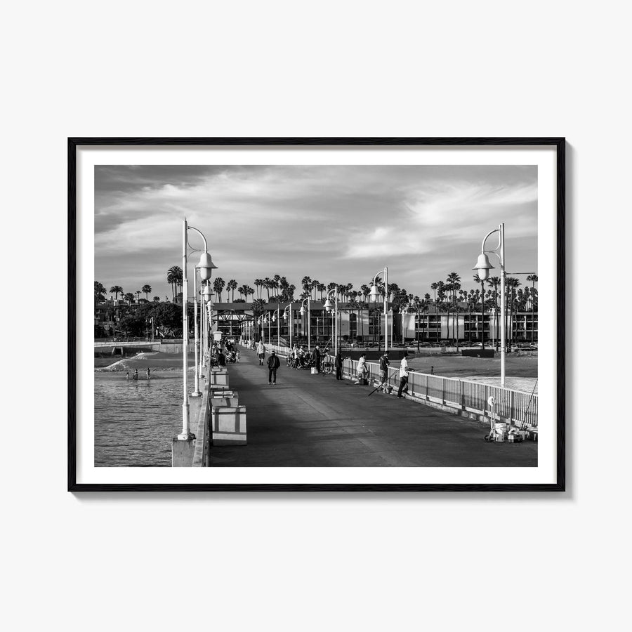 Long Beach black & white photo poster of California, USA – horizontal wall art, unframed print shown in interior mockup