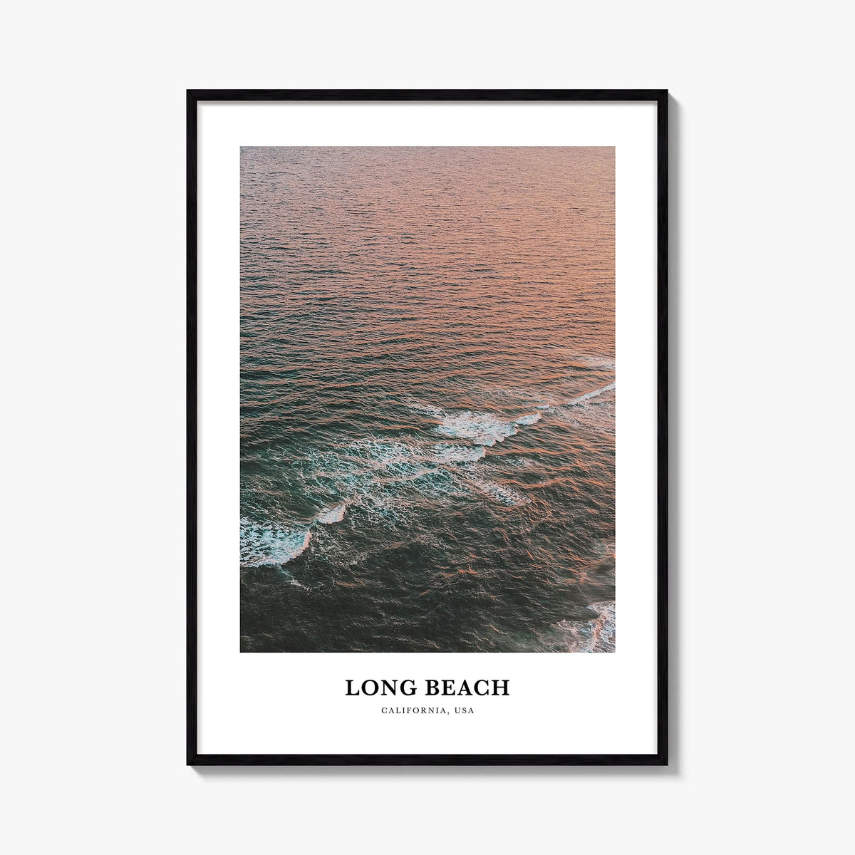 Long Beach colorful classic poster of California, USA – vertical wall art, unframed print shown in interior mockup