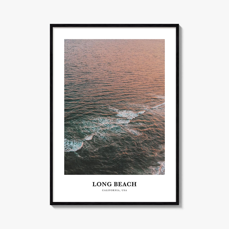 Long Beach colorful classic poster of California, USA – vertical wall art, unframed print shown in interior mockup