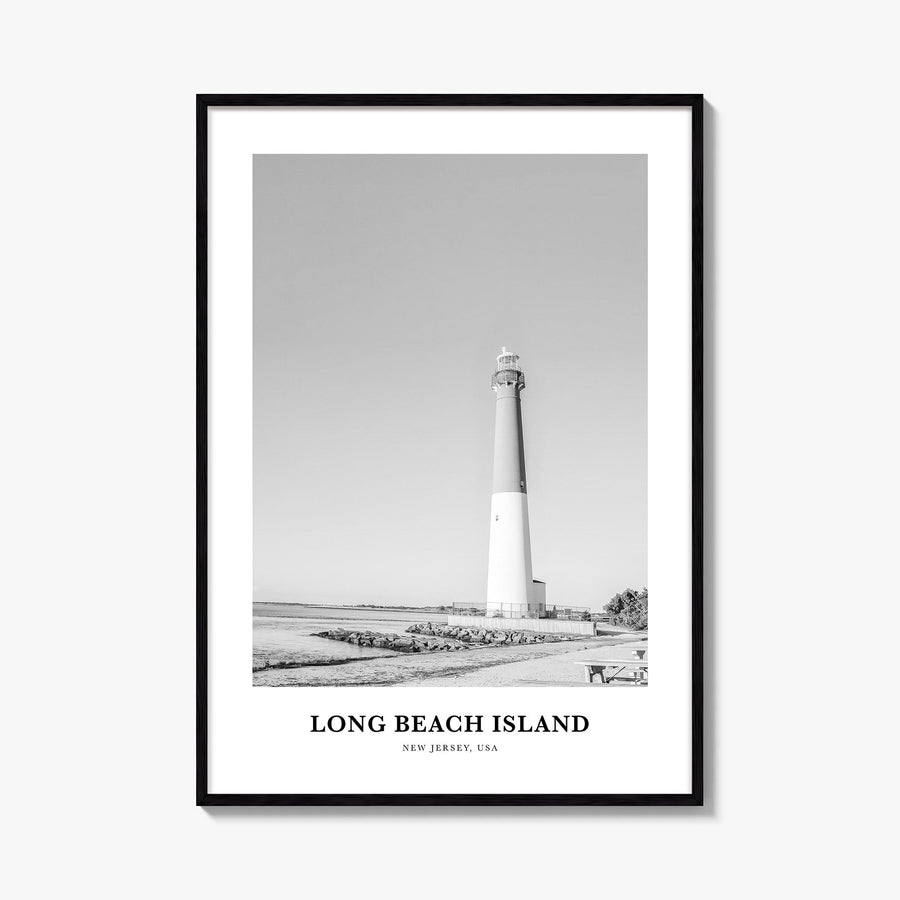 Long Beach Island black & white classic poster of New Jersey, USA – vertical wall art, unframed print shown in interior mocku