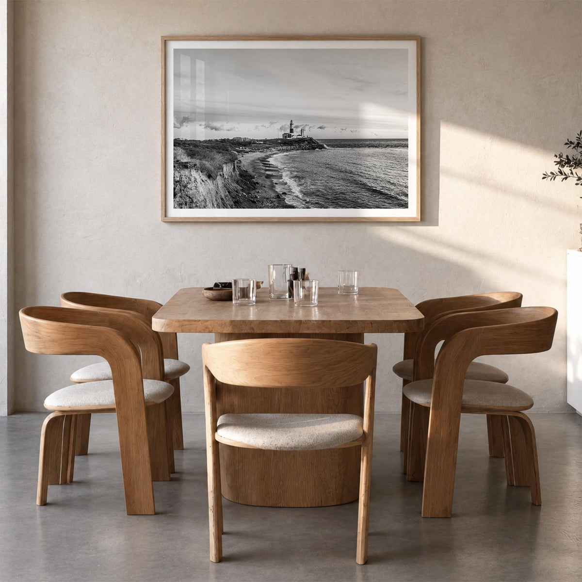 Long Beach Island black & white photo poster of New Jersey, USA – horizontal wall art in natural wood frame with white border