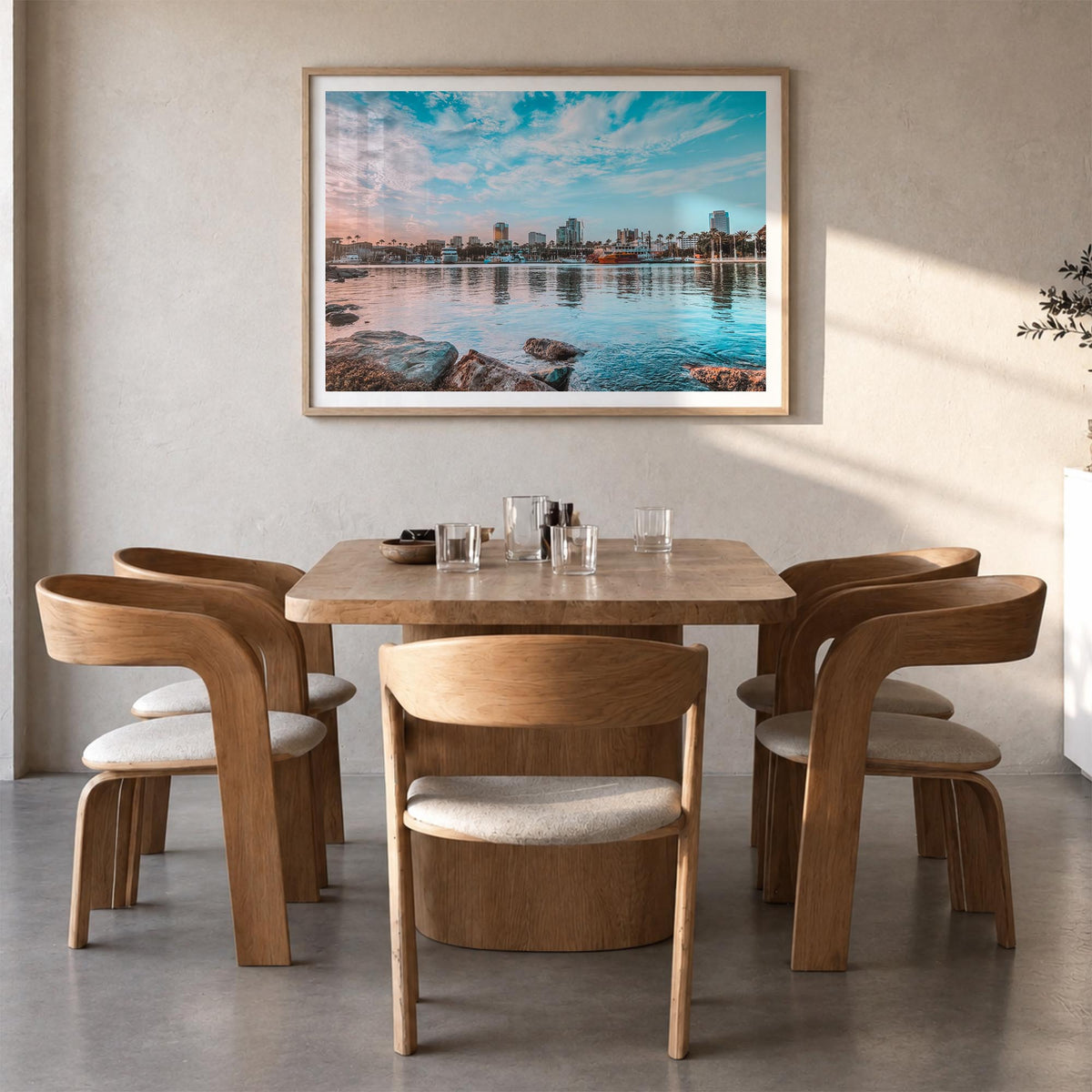 Long Beach Island colorful photo poster of New Jersey, USA – horizontal wall art in natural wood frame with white border, han