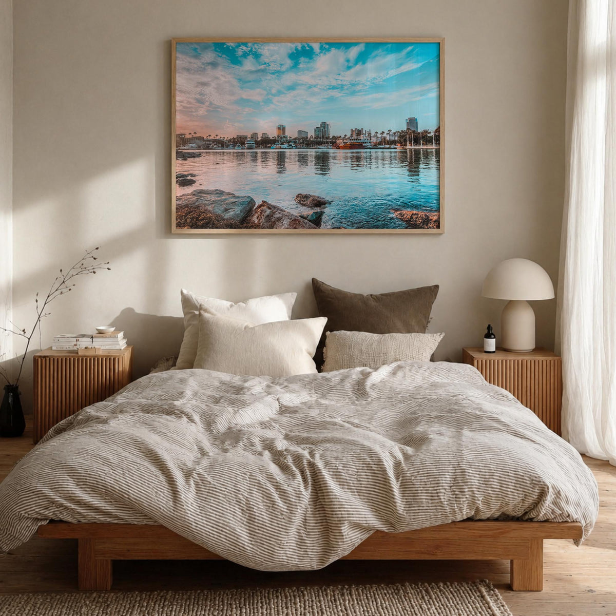 Long Beach Island colorful photo poster of New Jersey, USA – horizontal wall art in natural wood frame, hanging on wall