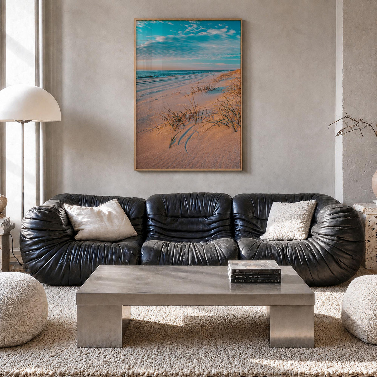 Long Beach Island colorful photo poster of New Jersey, USA – vertical wall art in natural wood frame, hanging on wall