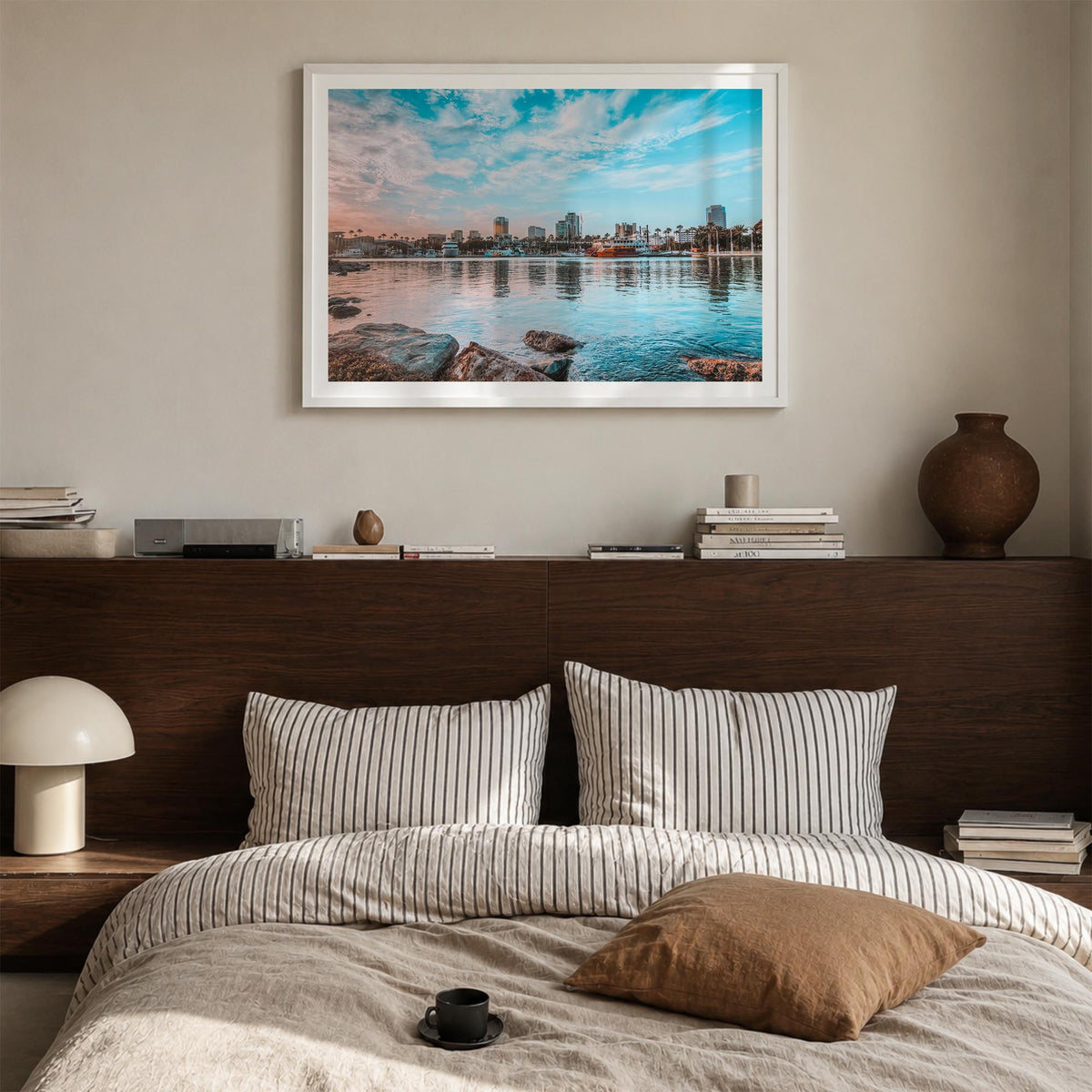 Long Beach Island colorful photo poster of New Jersey, USA – horizontal wall art in white wood frame with white border, hangi