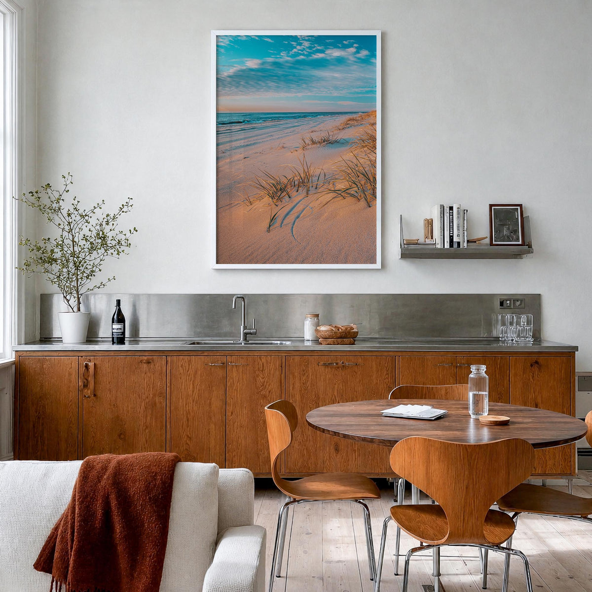 Long Beach Island colorful photo poster of New Jersey, USA – vertical wall art in white wood frame, hanging on wall