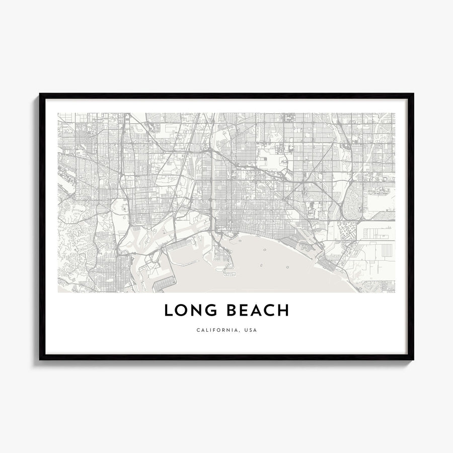Long Beach Map Poster, framed poster mockup