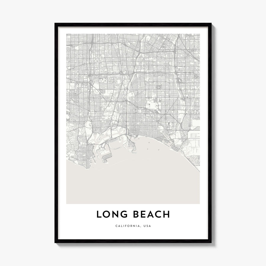 Long Beach Map Poster, framed poster mockup