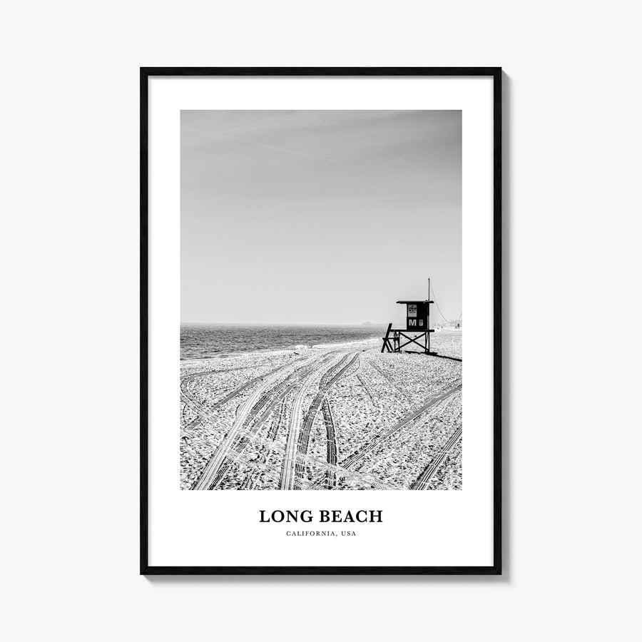 Long Beach no. 1 black & white classic poster of California, USA – vertical wall art, unframed print shown in interior mockup