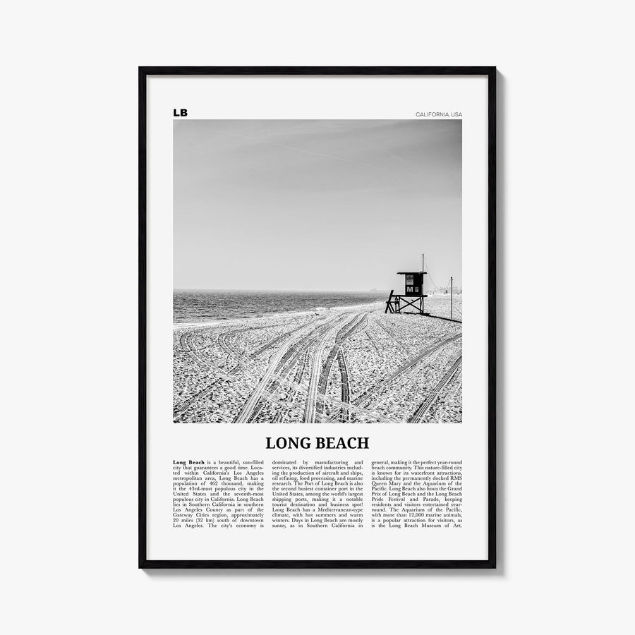Long Beach no. 1 black & white newspaper poster of California, USA – vertical wall art, unframed print shown in interior mock
