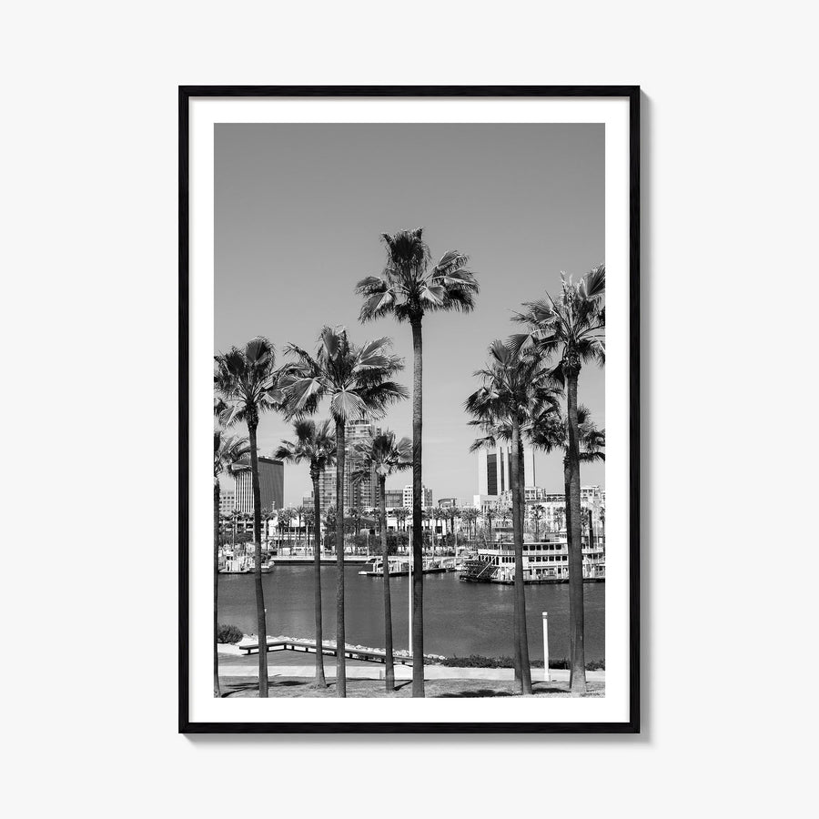 Long Beach no. 1 black & white photo poster of California, USA – vertical wall art, unframed print shown in interior mockup