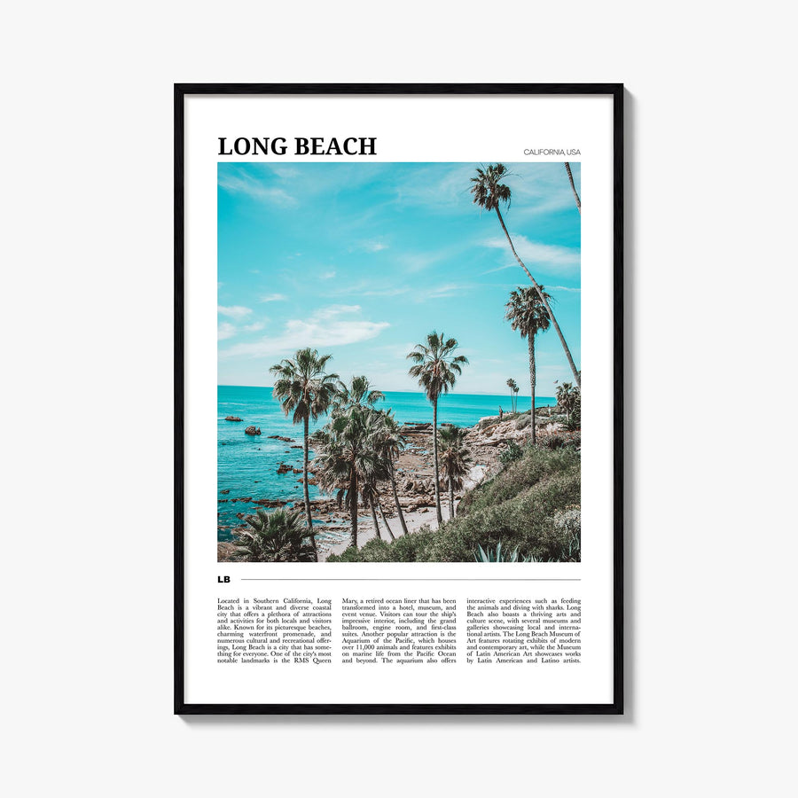 Long Beach no. 1 colorful travel poster of California, USA – vertical wall art, unframed print shown in interior mockup