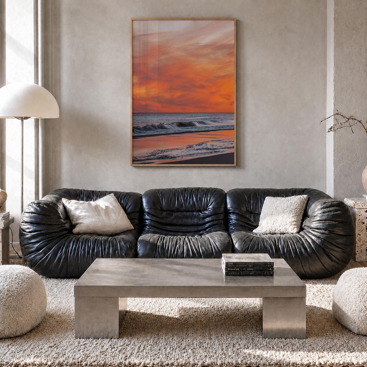Long Beach no. 3 colorful photo poster of California, USA – vertical wall art in natural wood frame, hanging on wall
