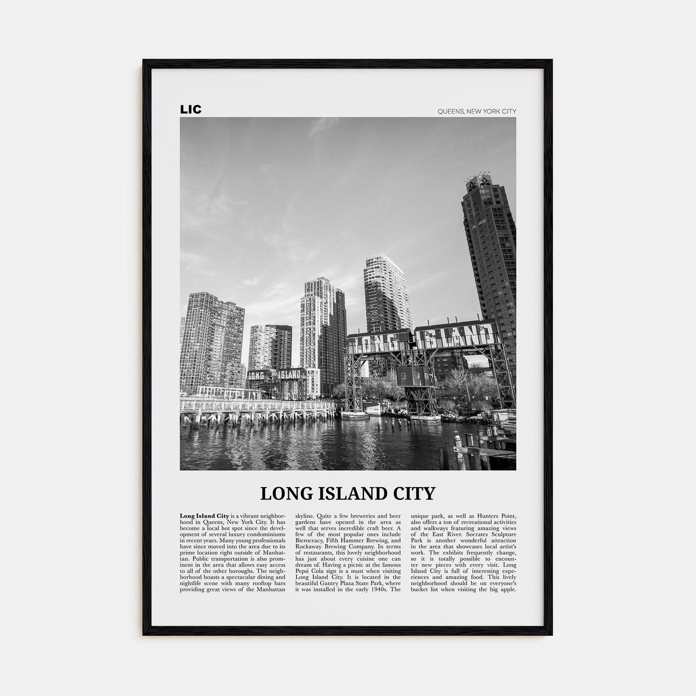 Long Island City Poster Black Wood / 8x12 in Nbourhood Travel B&W Poster