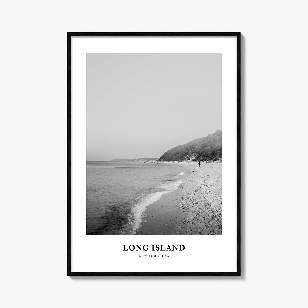 Long Island no. 1 black & white classic poster of New York, USA – vertical wall art, unframed print shown in interior mockup