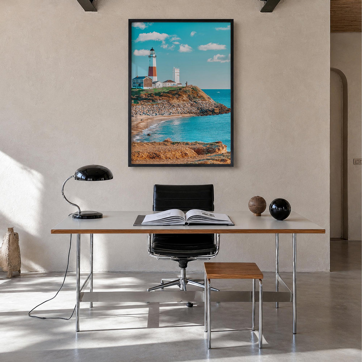 Long Island no. 1 colorful photo poster of New York, USA – vertical wall art in black wood frame, hanging on wall