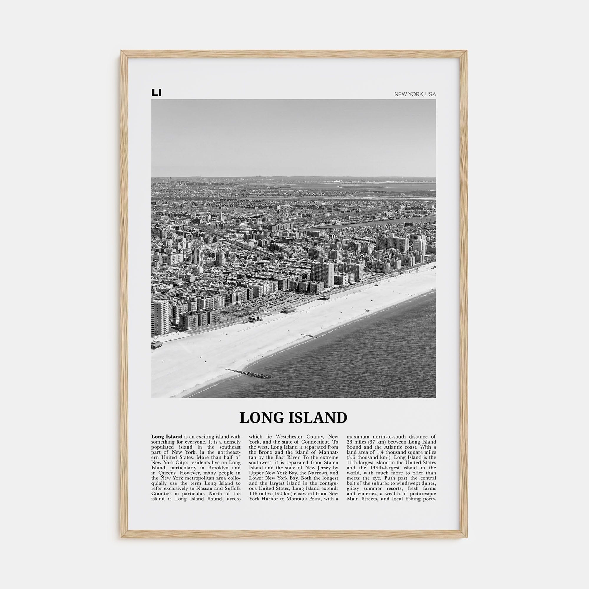 Long Island No 1 Poster Natural Wood / 8x12 in Nbourhood Travel B&W Poster