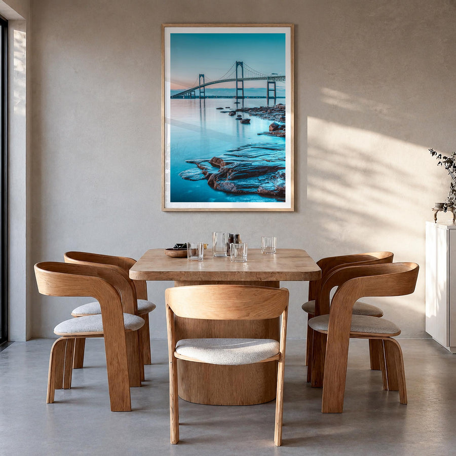 Long Island no. 3 colorful photo poster of New York, USA – vertical wall art in natural wood frame with white border, hanging