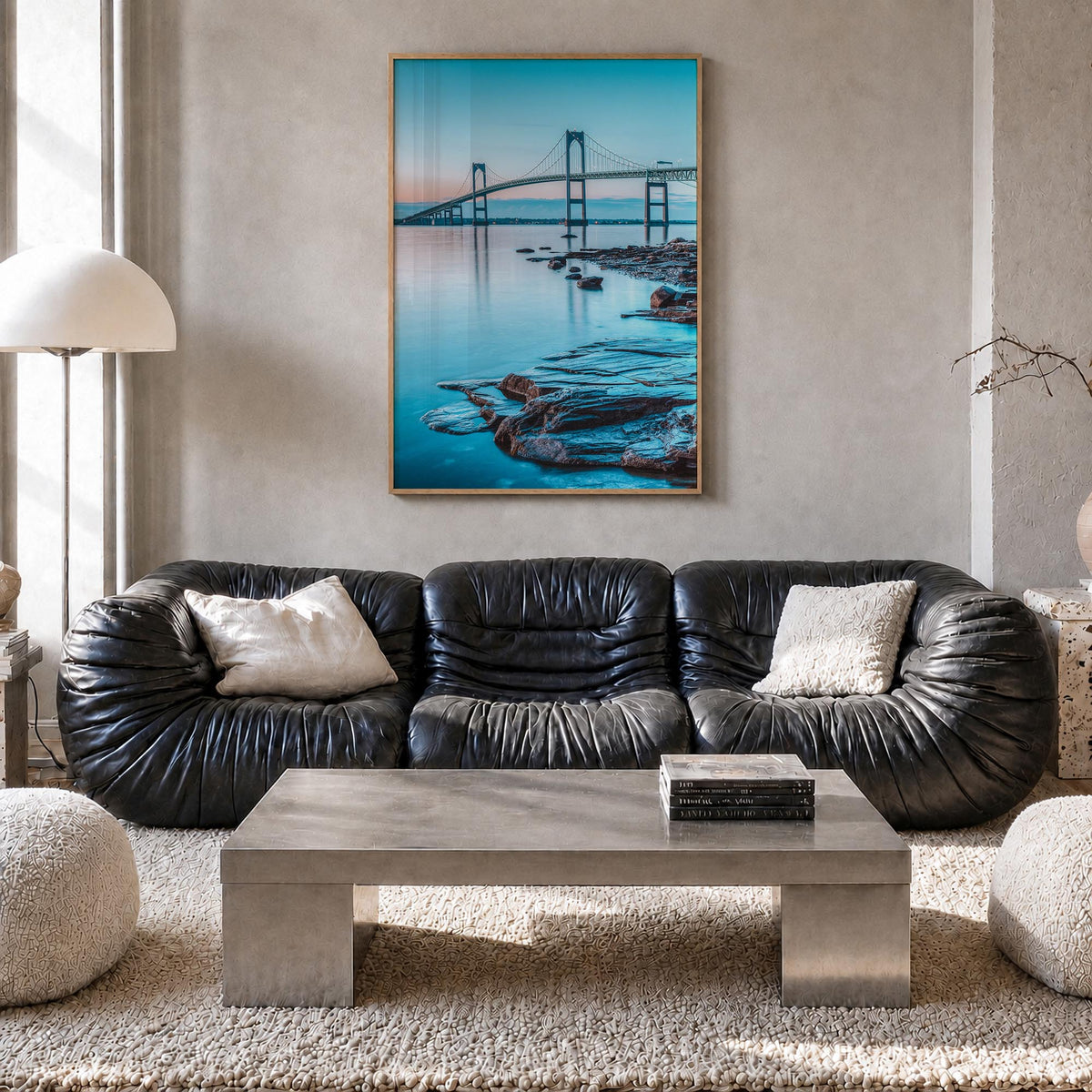 Long Island no. 3 colorful photo poster of New York, USA – vertical wall art in natural wood frame, hanging on wall