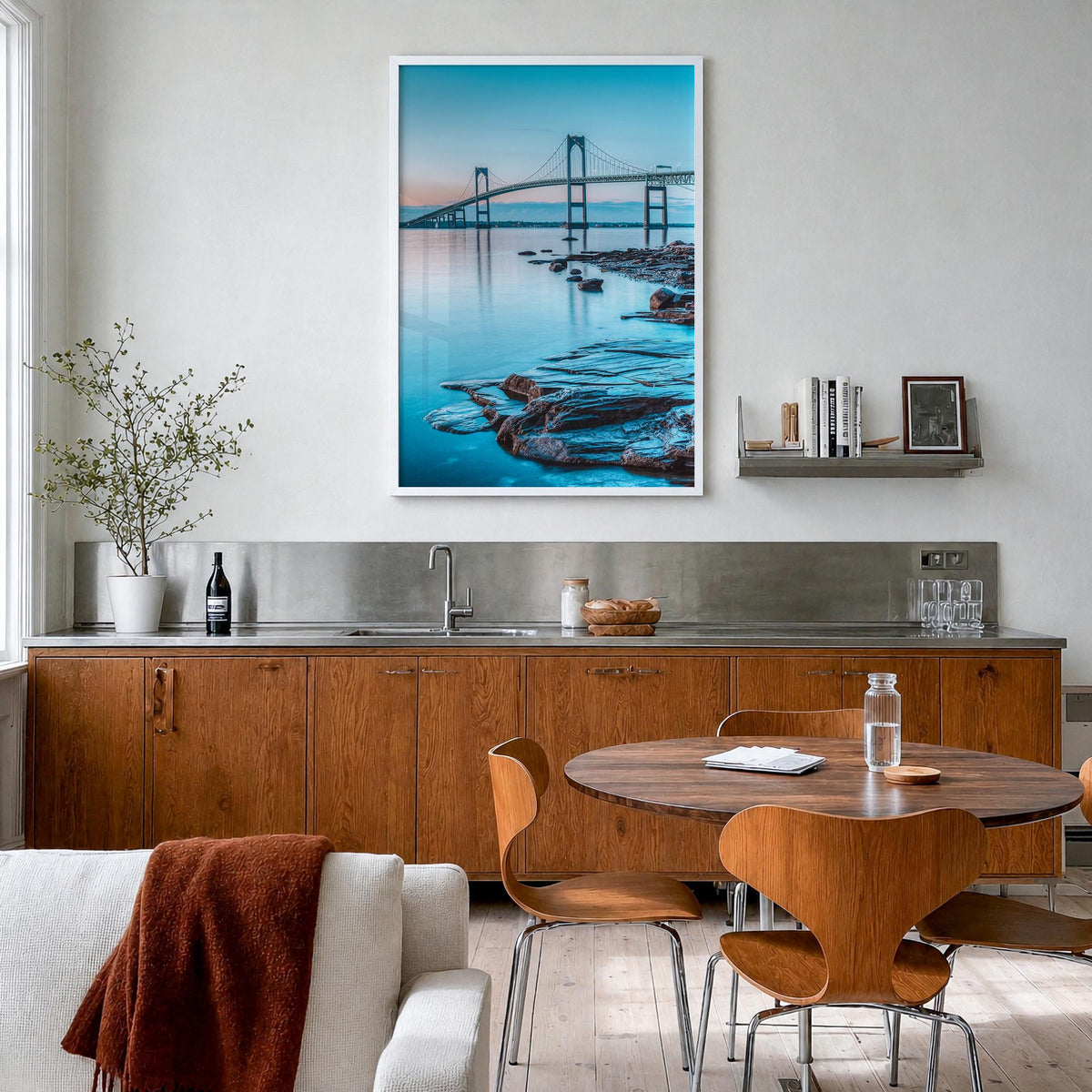 Long Island no. 3 colorful photo poster of New York, USA – vertical wall art in white wood frame, hanging on wall