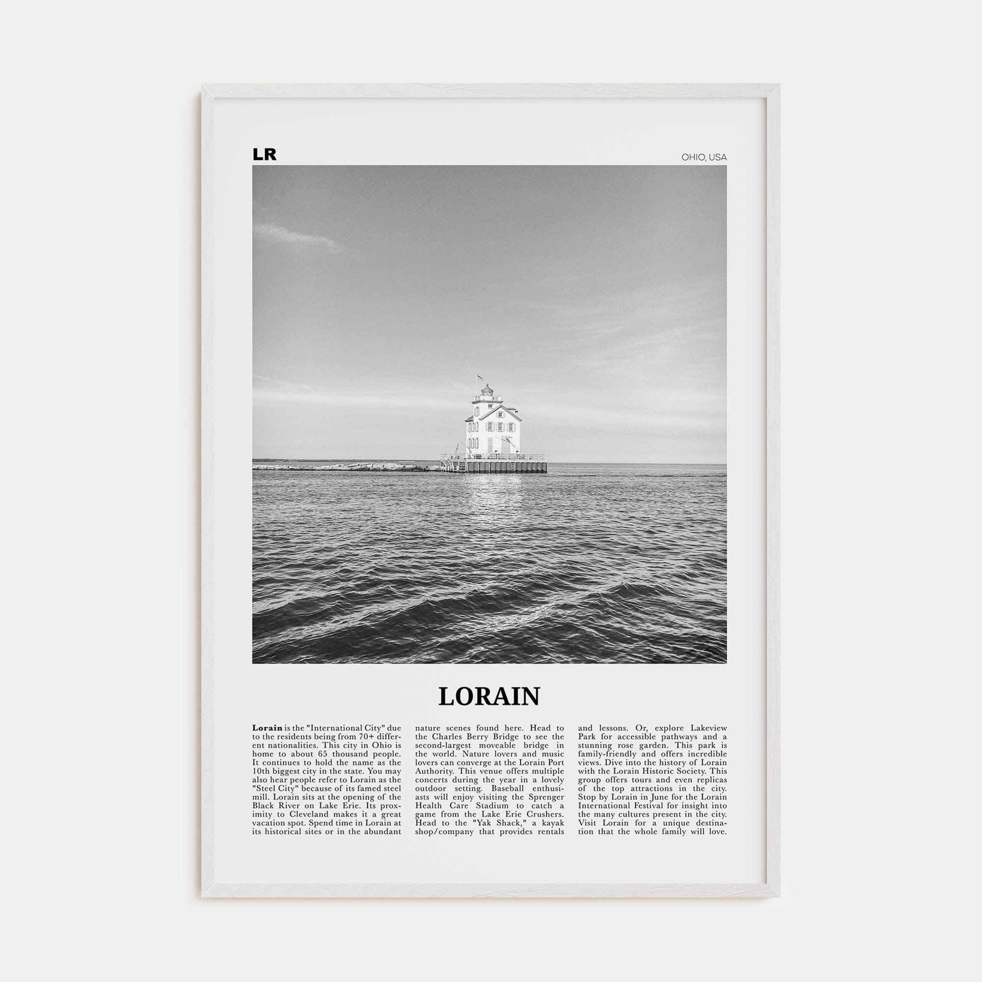 Lorain Poster White Wood / 8x12 in Nbourhood Travel B&W Poster